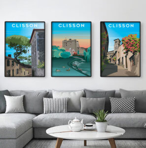 Vente affiche Clisson lot de 3 Collegiale Château et Tire Jarret Souvenirs de Clisson